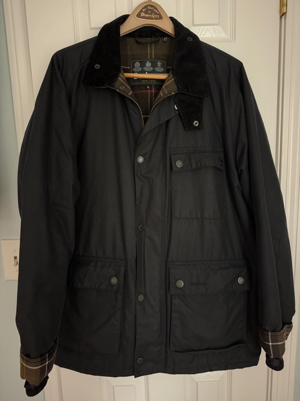 Barbour Black Waxed Field Jacket with Dark Corduroy Collar